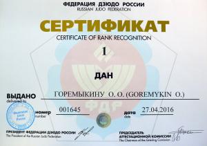 Сертификат ДАН-1