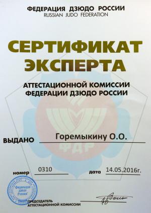 Сертификат эксперта аттестационной комиссии федерации дзюдо России